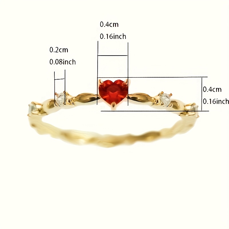 Heart Shaped Red Stone Engagement Ring Copper Single Stone Setting Plating